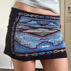 Zara Trafaluc Embroidered Low Waist Mini Skirt